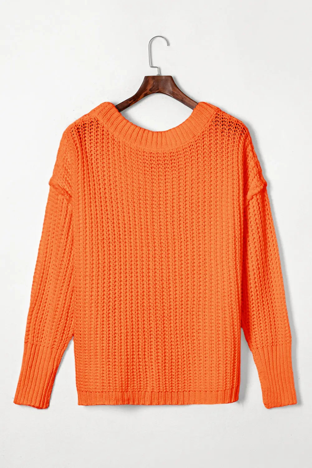 Orange Ribbed Knit Round Neck Slouchy Chunky Sweater