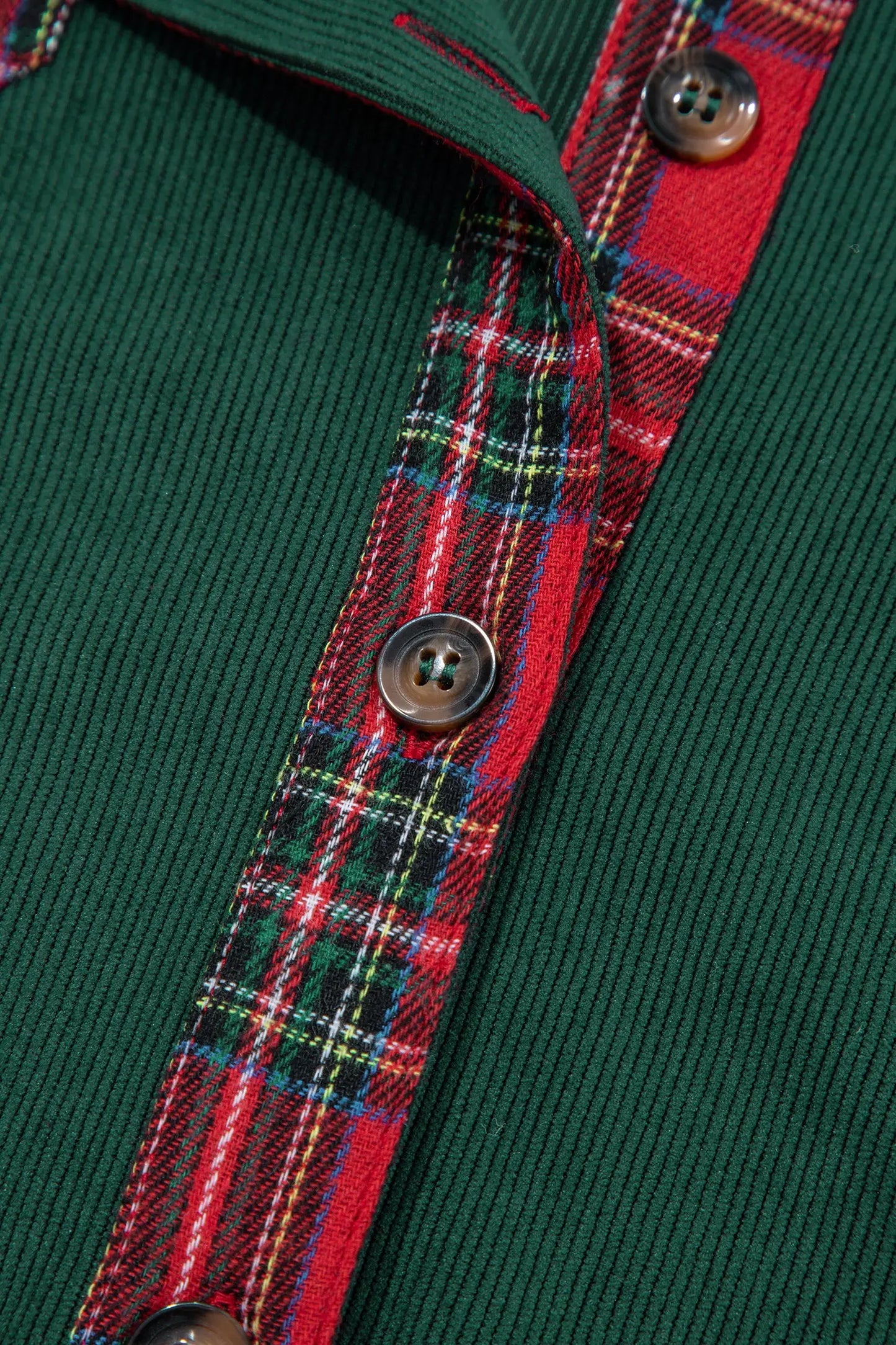 Blackish Green Plaid Pocket Button Long Sleeve Shift Shacket