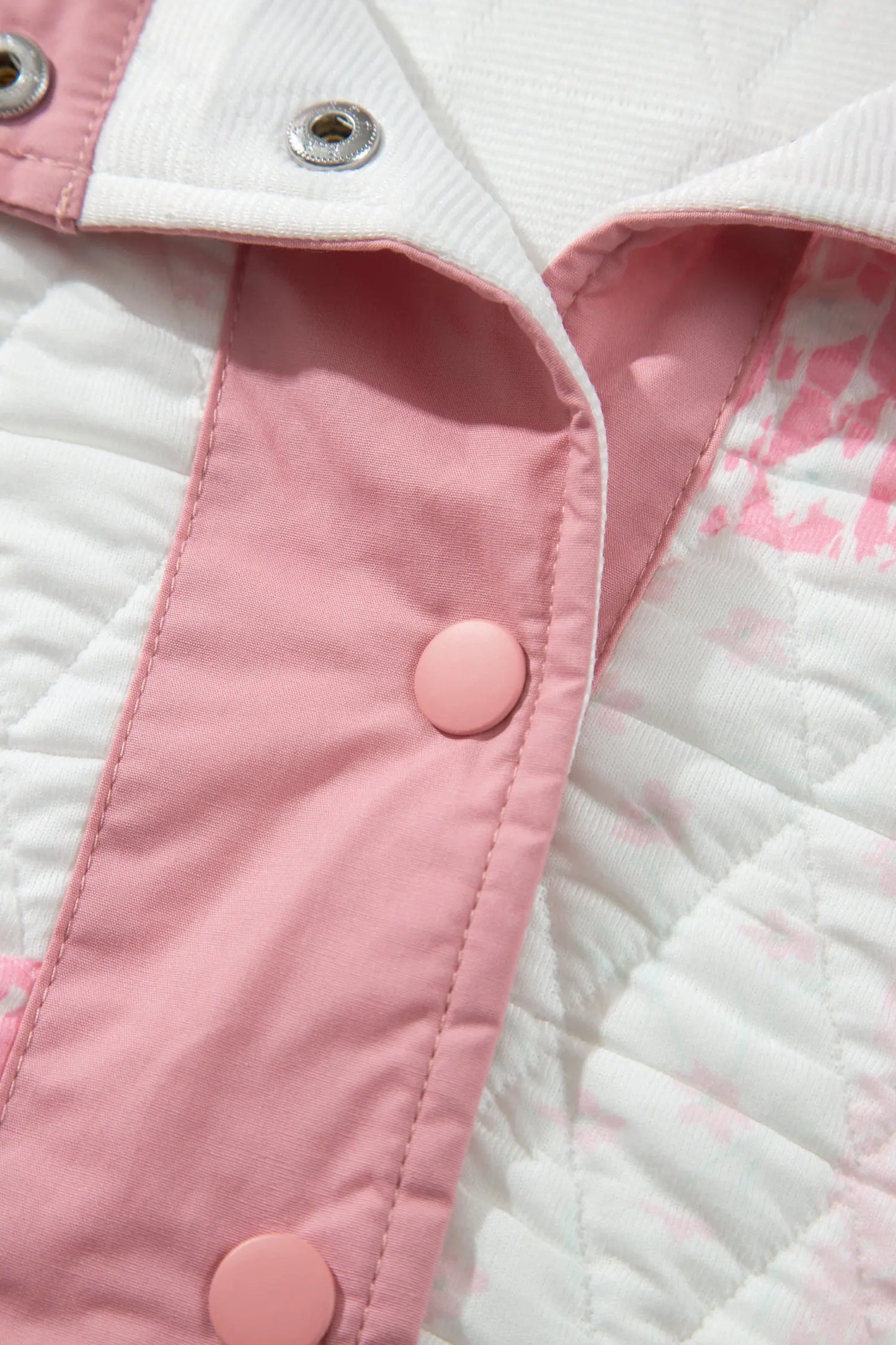 Pink Floral Quilted Half Button Pocketed Pullover Sweatshirt
