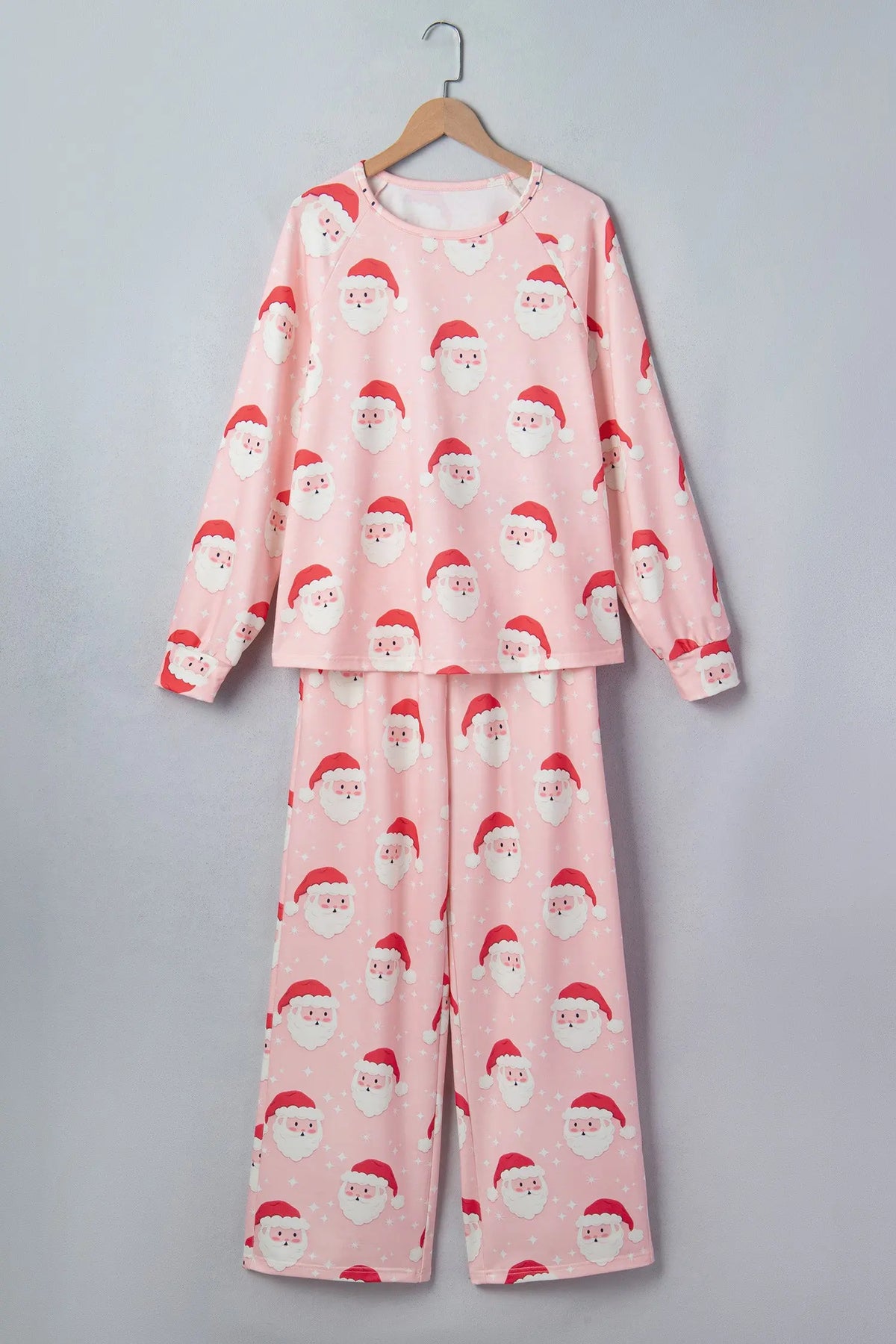 Pink Abstract Santa Pattern Long Sleeve Two Piece Shift Lounge Set