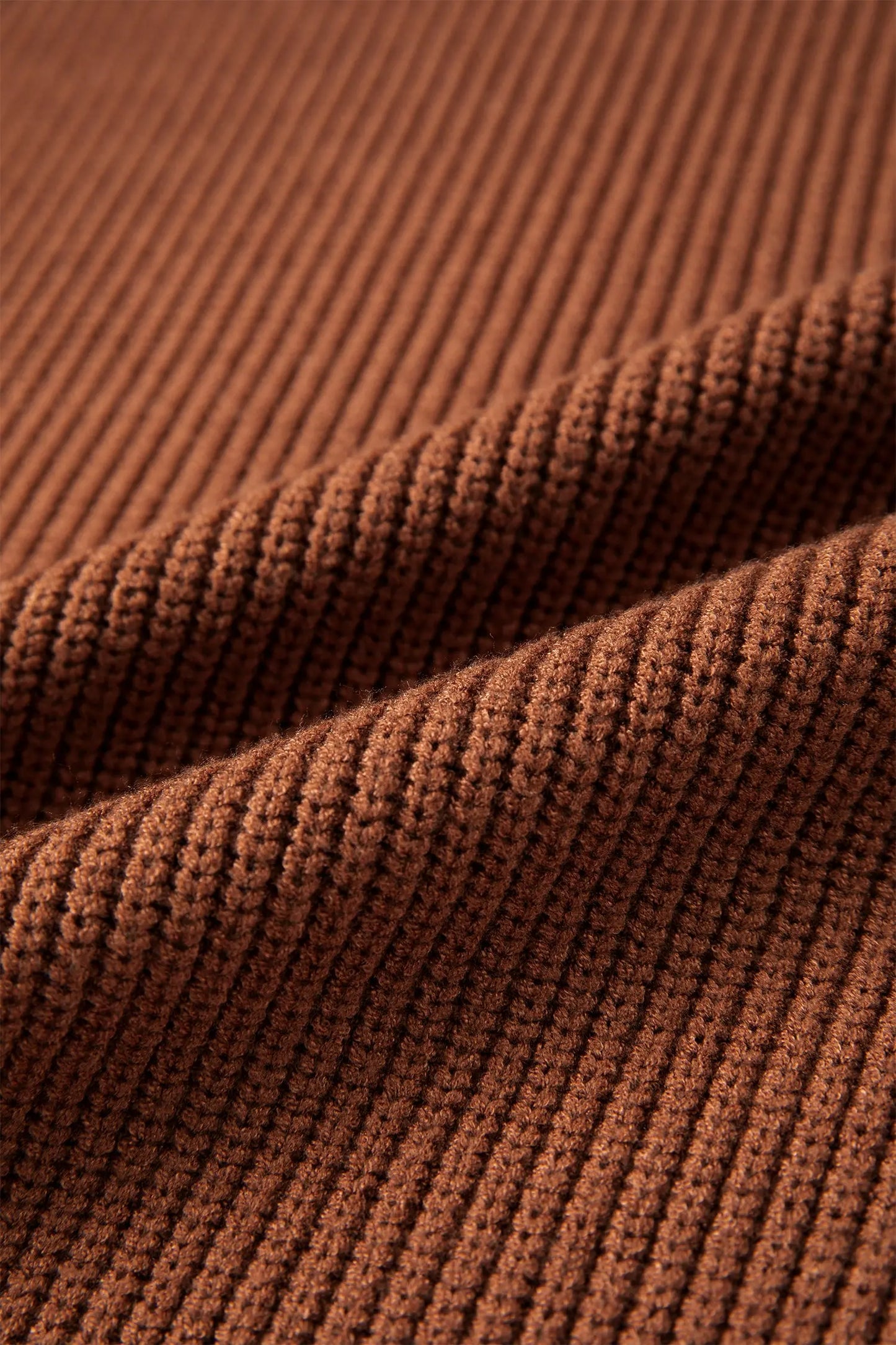 Chestnut Long Sleeve Ribbed Knit Stand Neck Regular Fit Sweater