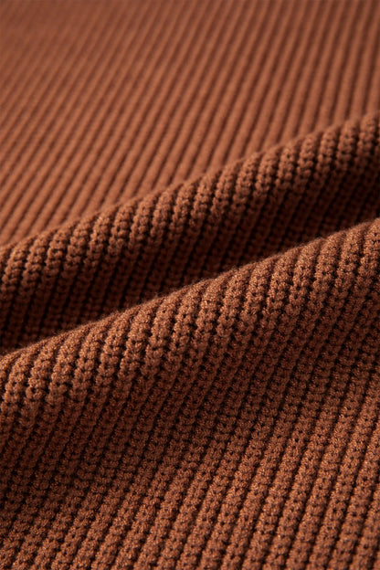 Chestnut Long Sleeve Ribbed Knit Stand Neck Regular Fit Sweater