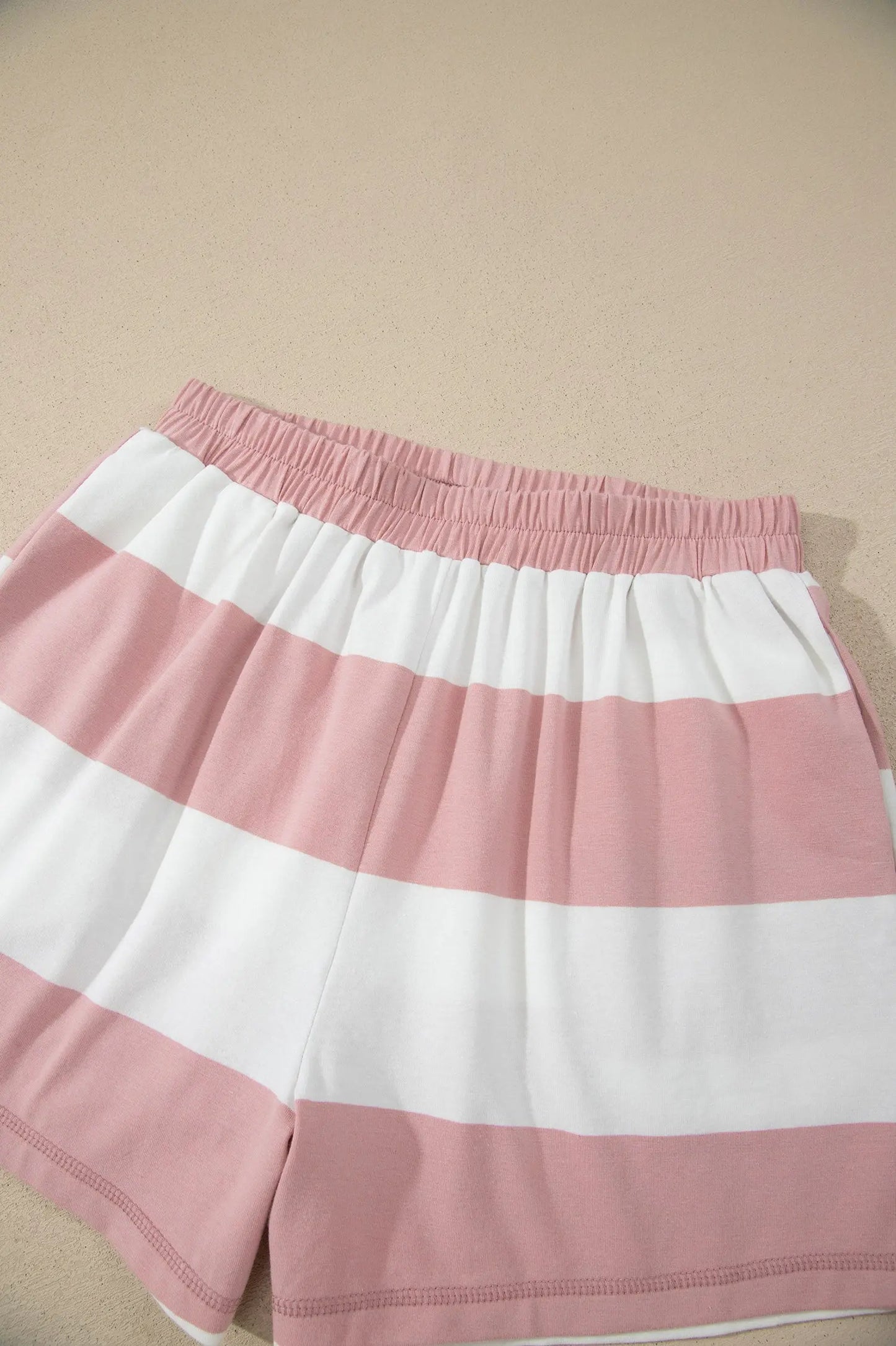 Pink Stripe Half Zip Bracelet Sleeve Top Casual Short Set