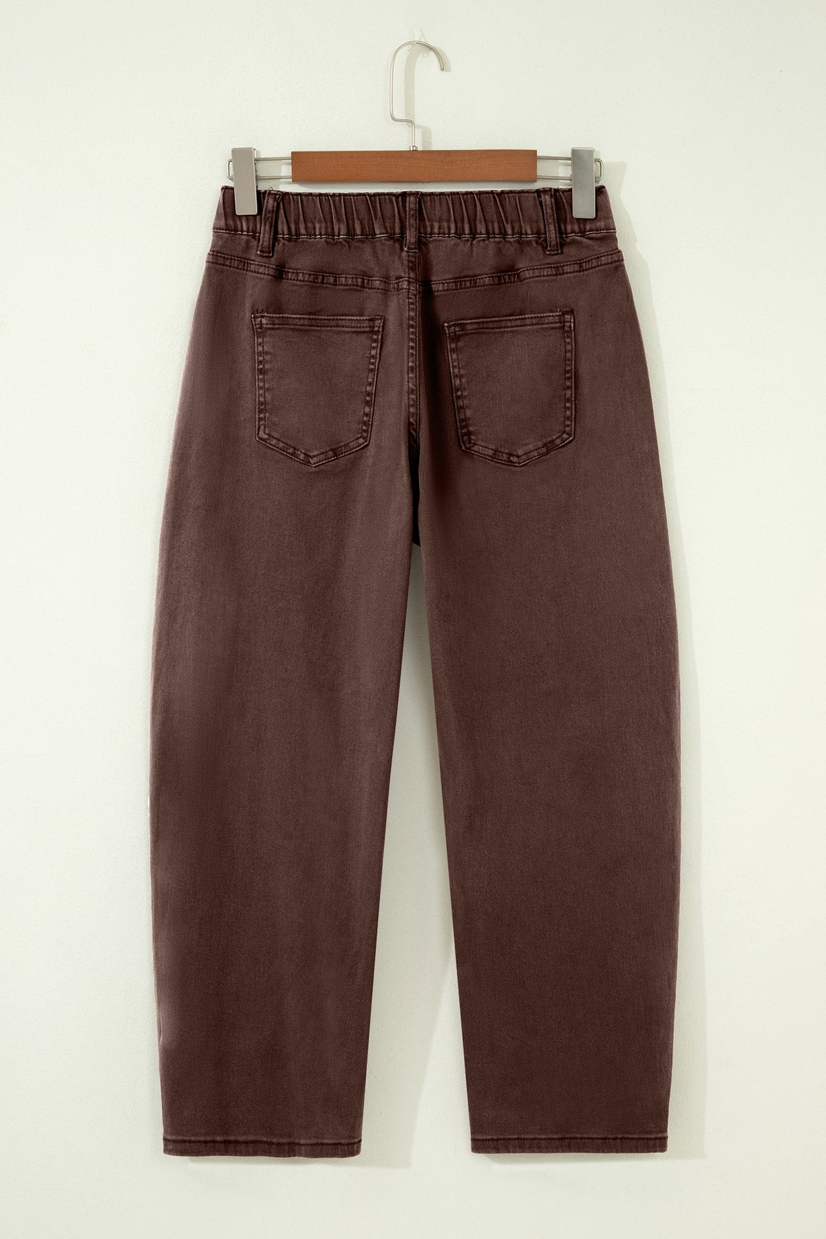Solid Color Square Patch Pocket Ankle-length Barrel Jeans