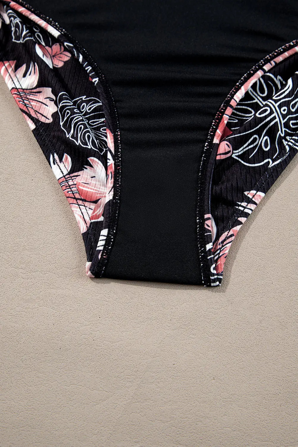 Black Ribbed Knit High Waist 2pcs Bikini Swimsuit