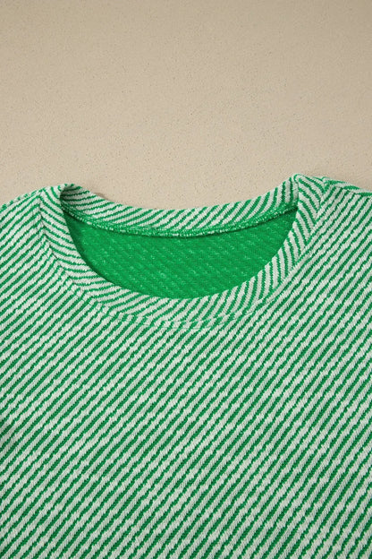 Clearly Aqua Twilled Print Lace Trim Ruffled Short Sleeve Blouse Nataliz