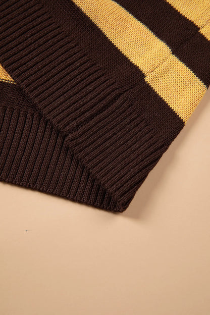 Brown Stripe Striped Drop Shoulder Colorblock Pullover Sweater