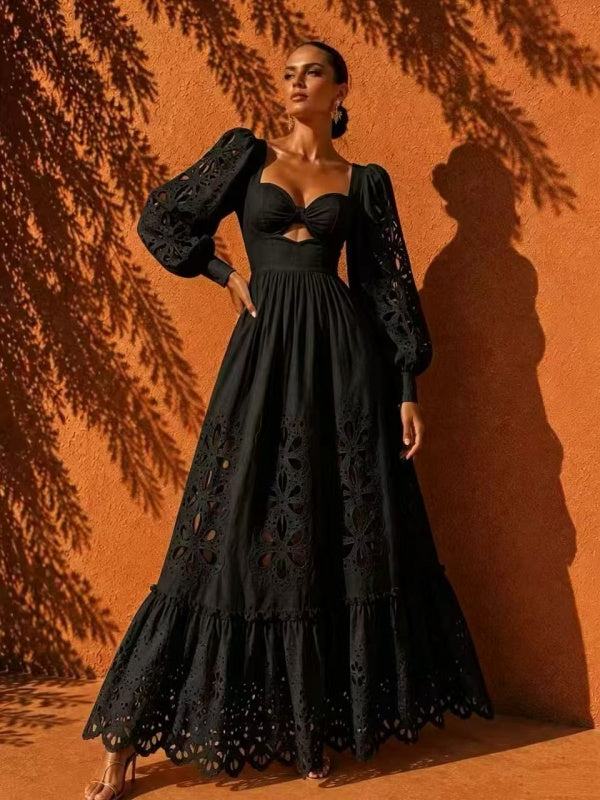 Broderie Cut-Out Twist Front Maxi Dress model front view · nz-alt-v1
