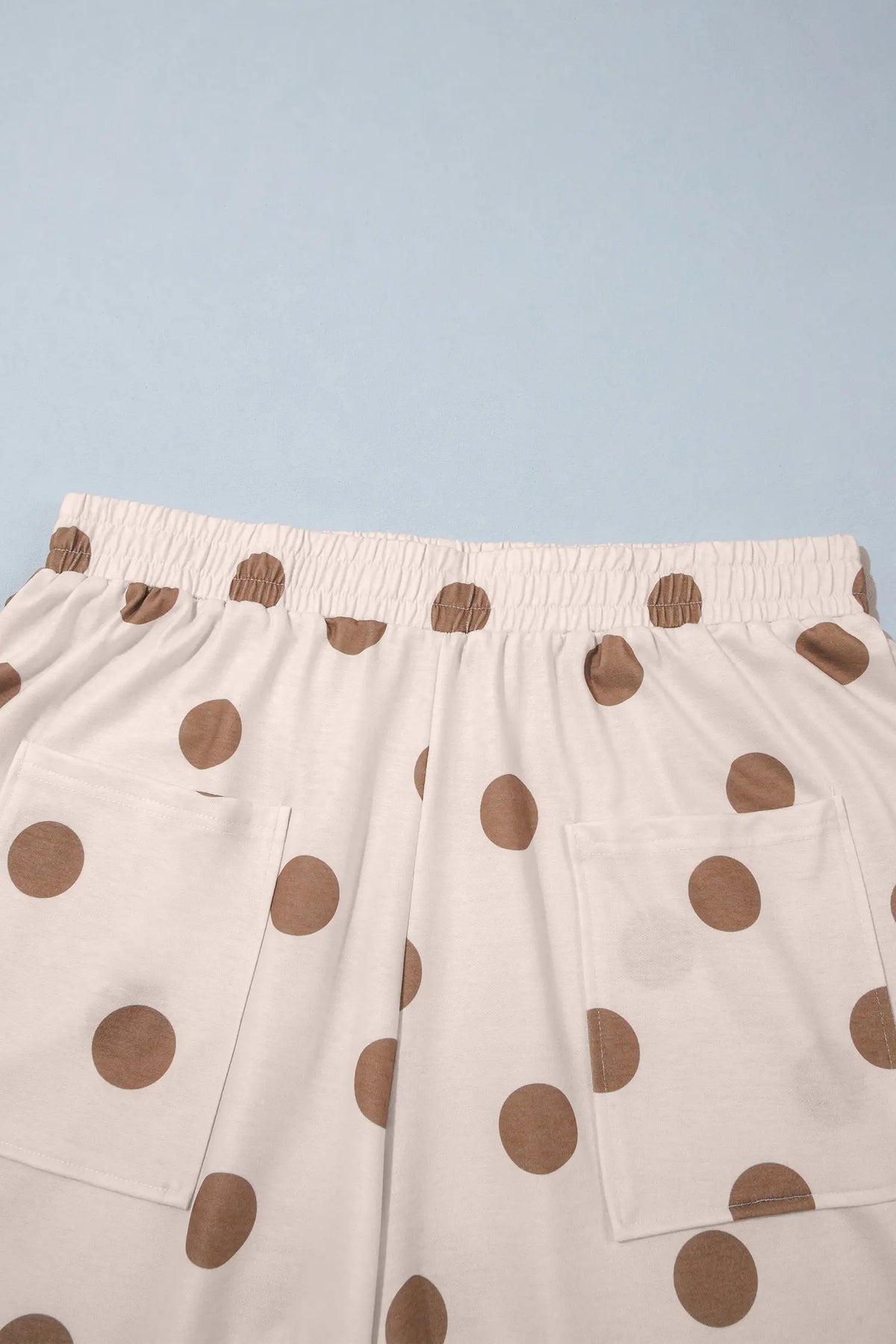Brown Polka Dot Elastic Waist Wide Leg Plus Size Pants