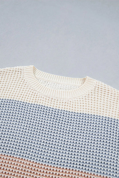 Light Blue Drop Shoulder Round Neck Long Sleeve Pullover Sweater