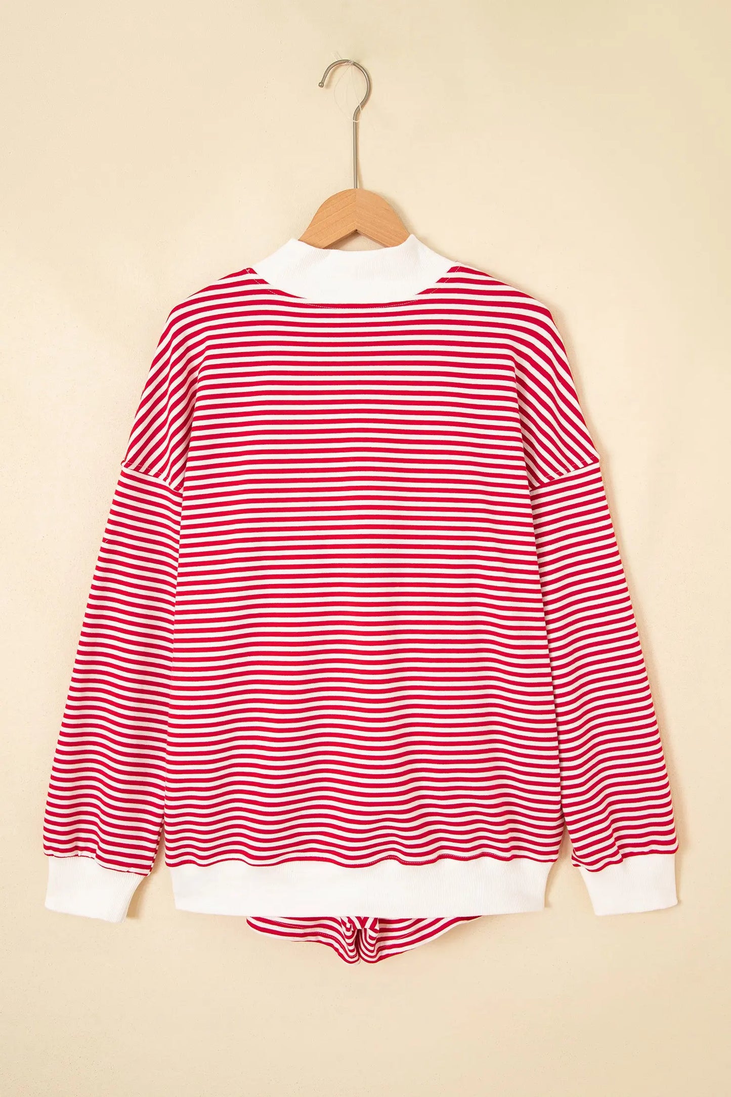 Red Stripe Oversize Mock Neck Sweatshirt and Shorts Set