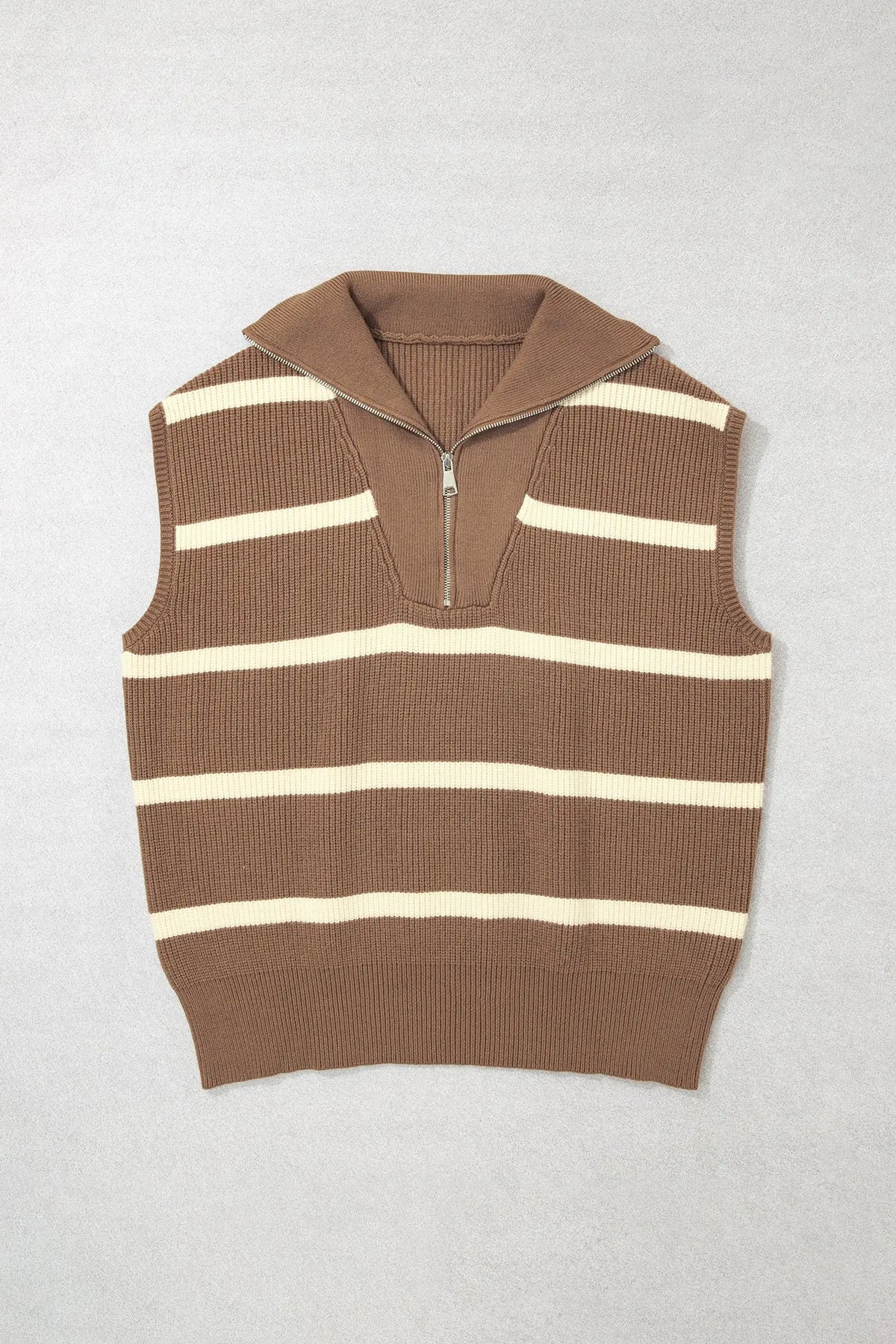 Brown Stripe Striped Colorblock Drop Shoulder V Neck Tunic Sweater T-shirt