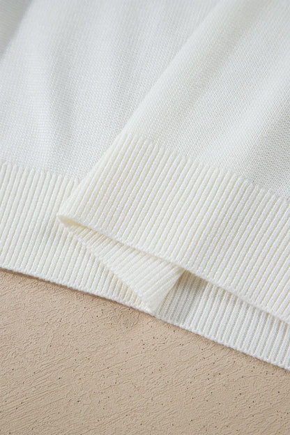 White Western Floral Print Short Sleeve Square Collar Knit Sweater