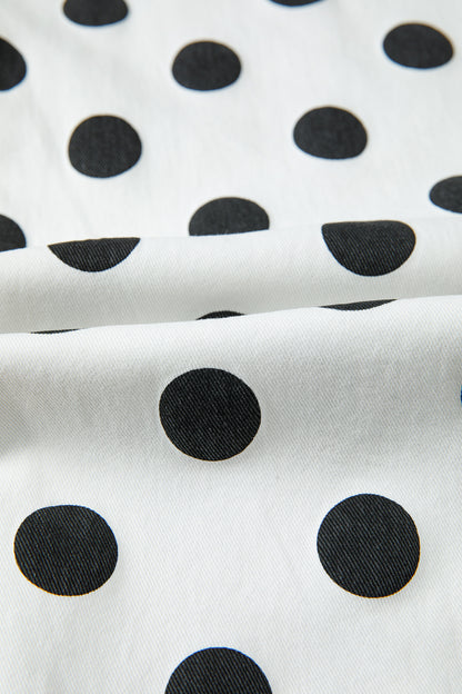 Sky Blue Polka Dot Print Bow Detail Pocketed Jeans