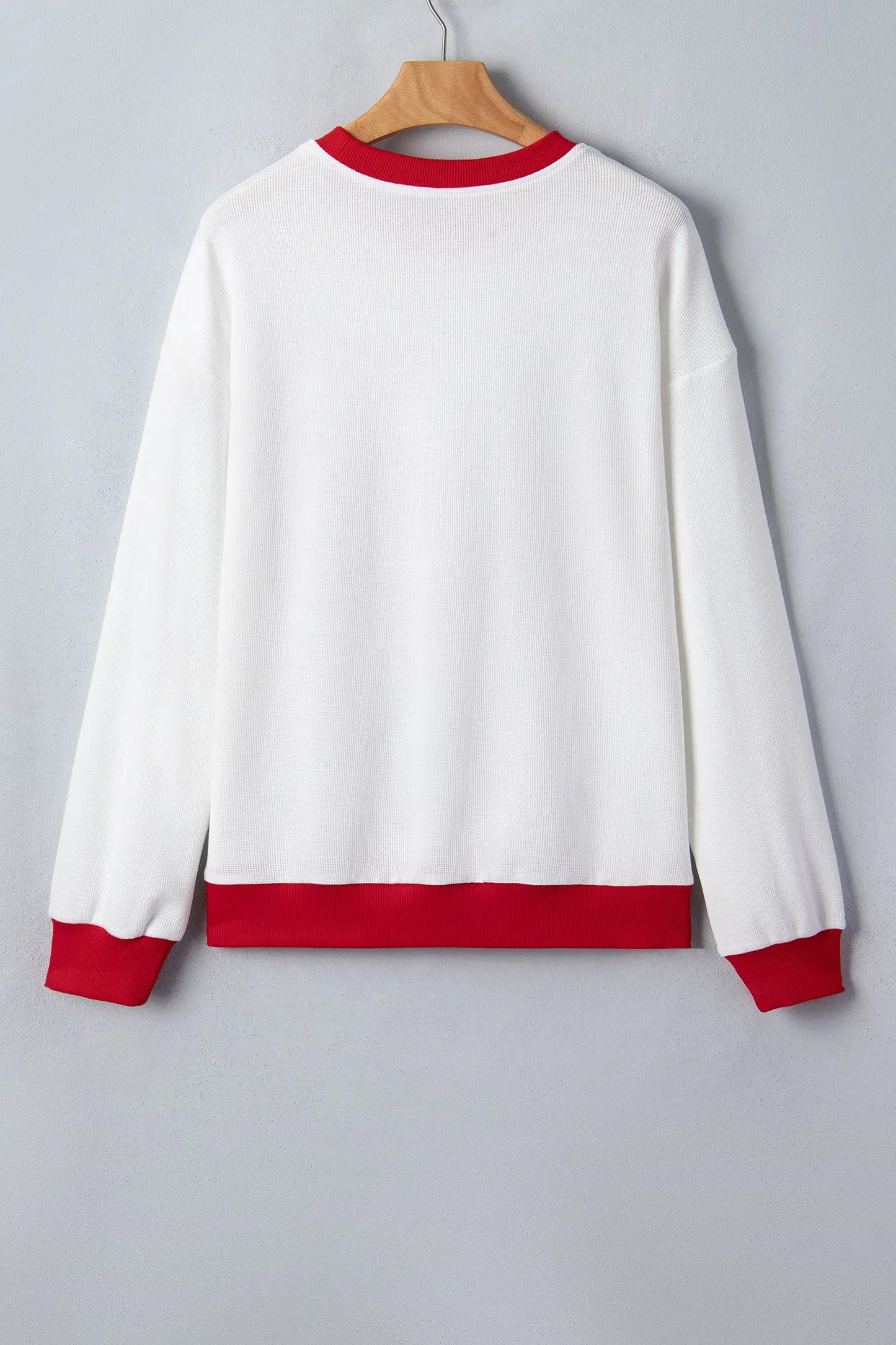 Beige Color Block Trim Merry Slogan Pullover Sweatshirt