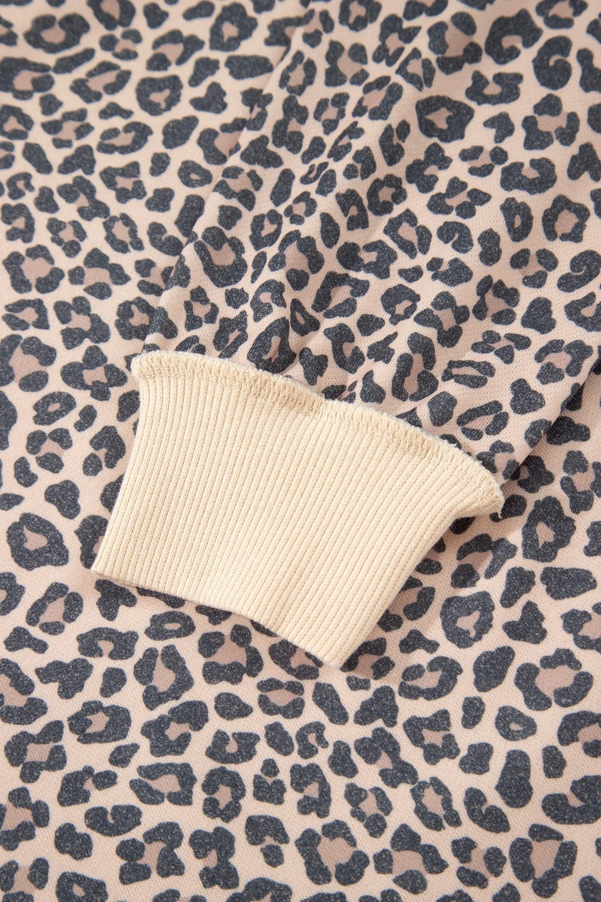 Brown Leopard Print High Neck Long Sleeve Ribbed Cuffs Hem Sweatshirt