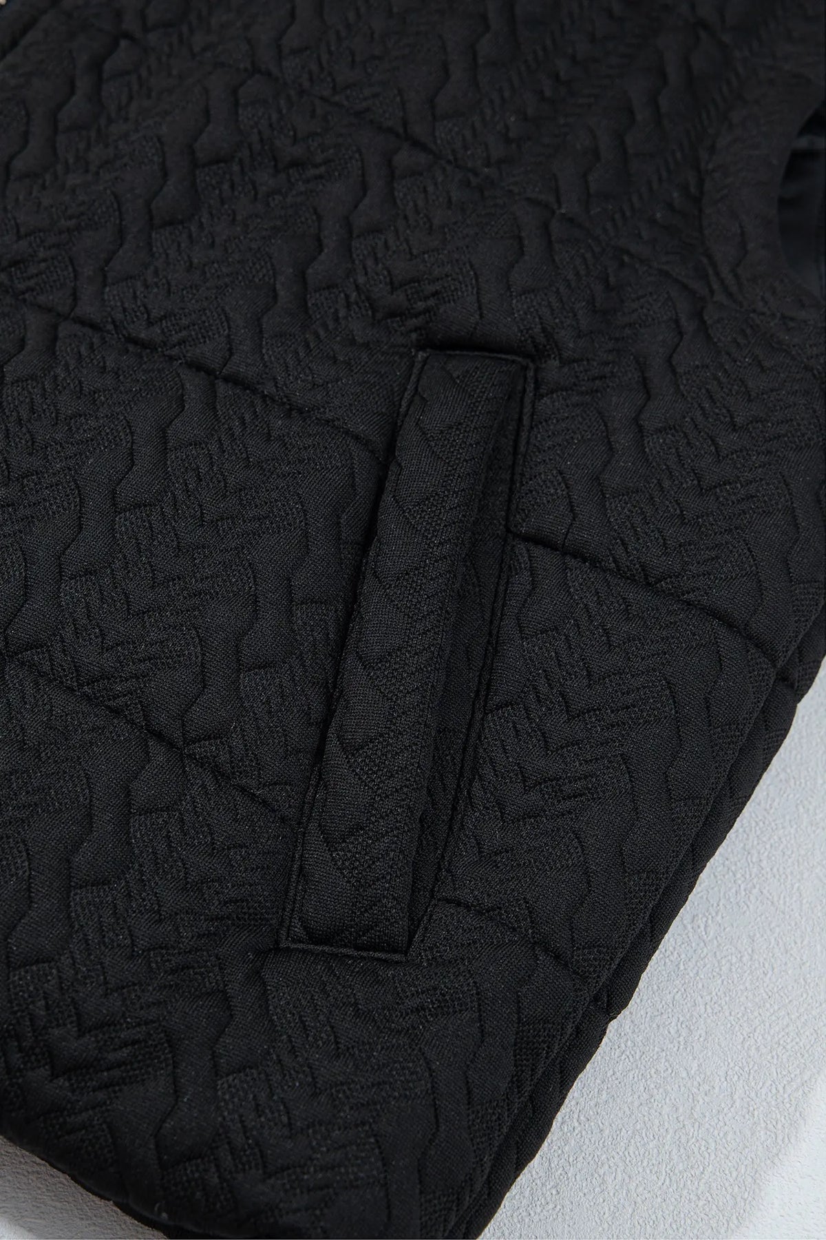 Black Textured Quilted Stand Neck Zipper Winter Vest