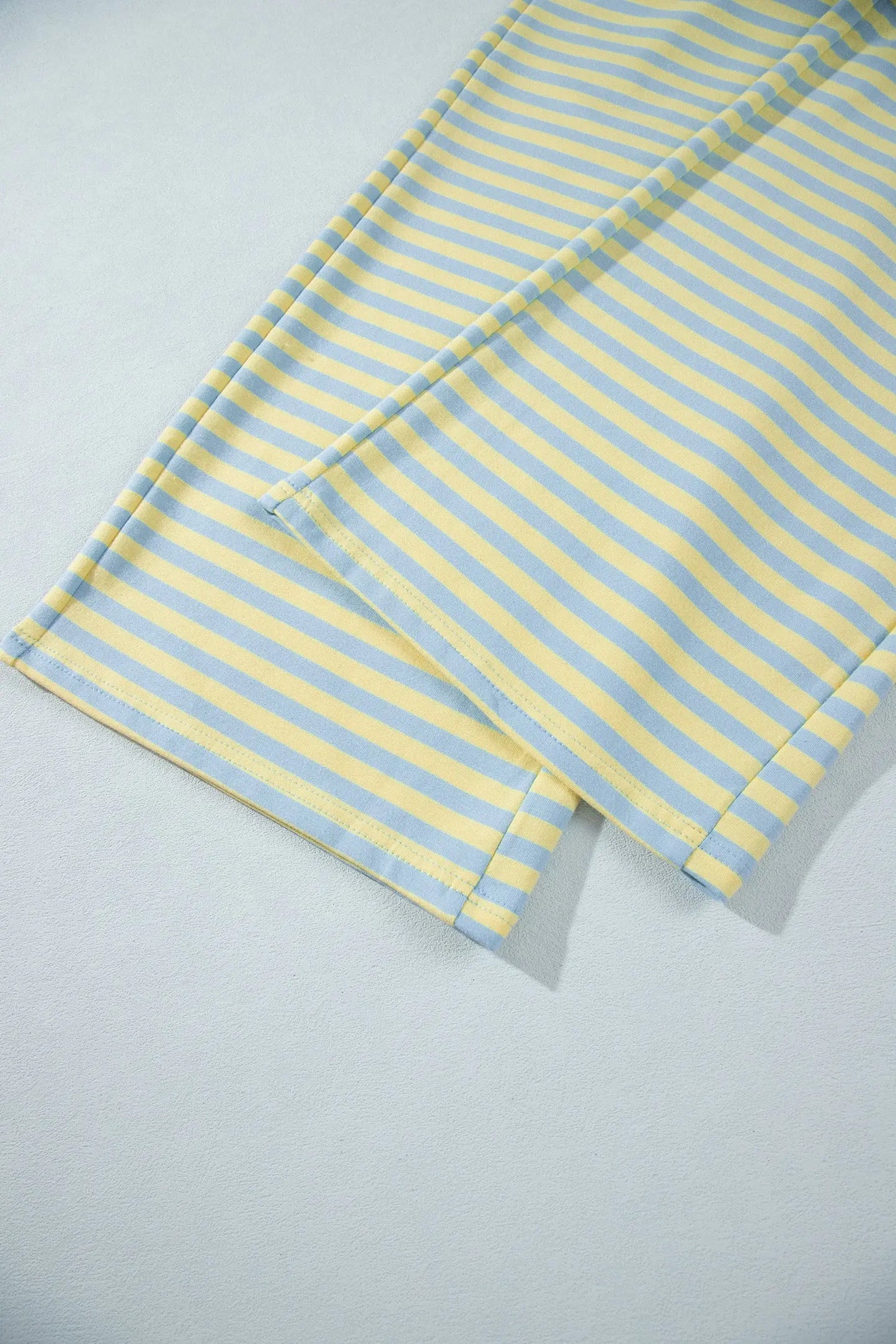 Yellow Stripe Colorblock Trim Crew Neck Loose Tee Drawstring Elastic Waist 2pcs Pant Set