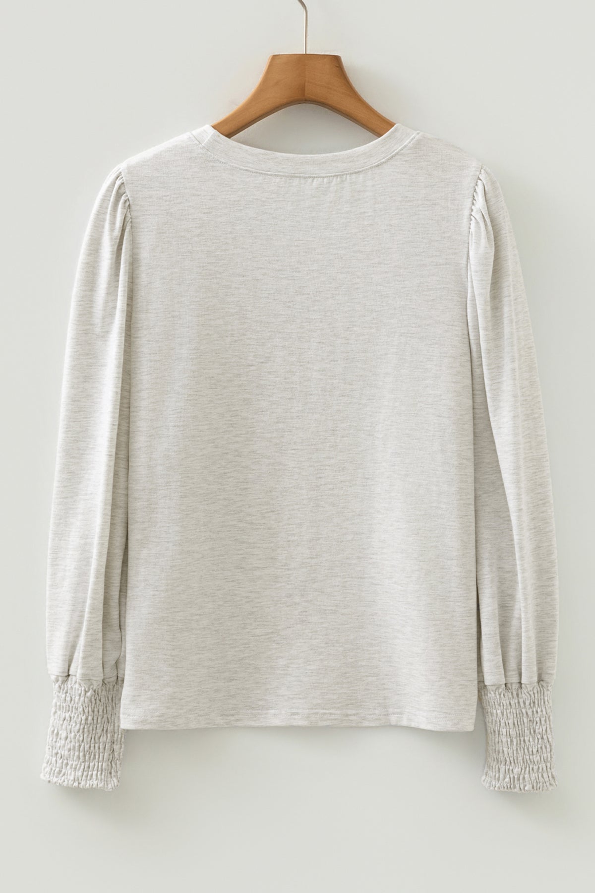 Oatmeal Shirred Cuffs Puff Sleeve Peasant Top