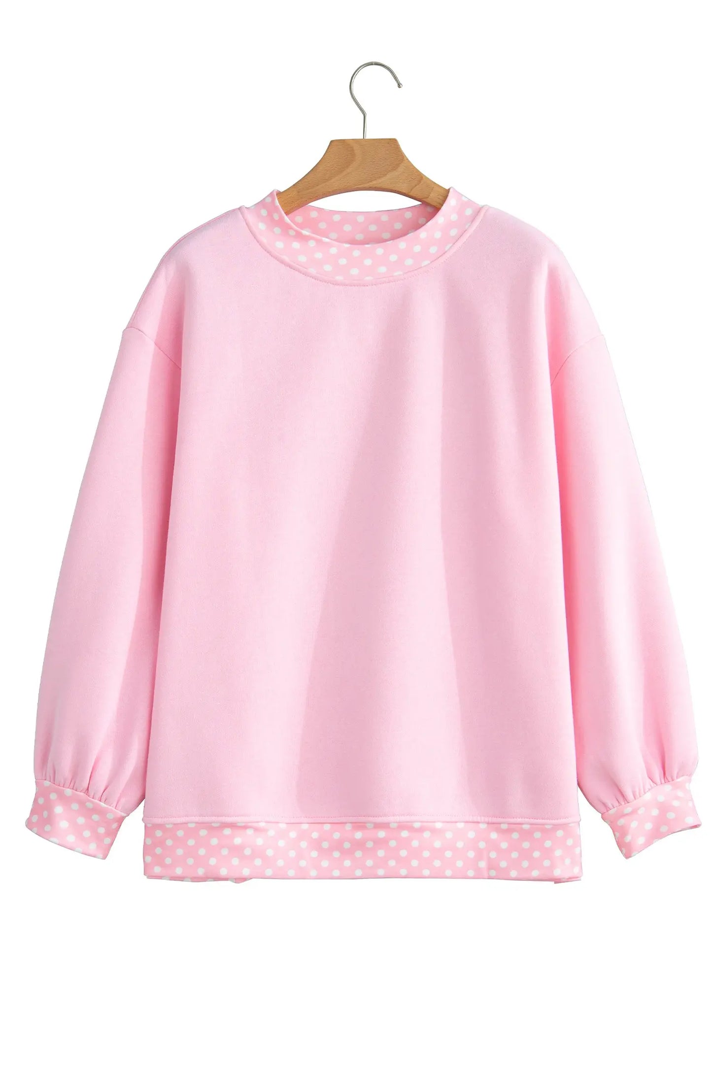 Pink Colorblock Polka Dot Contrast Trim Oversized Sweatshirt