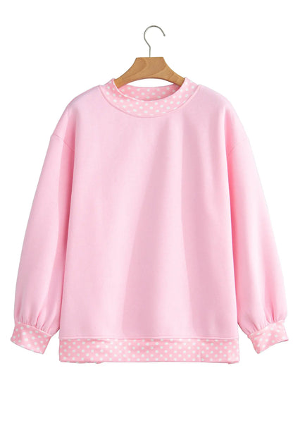 Pink Colorblock Polka Dot Contrast Trim Oversized Sweatshirt