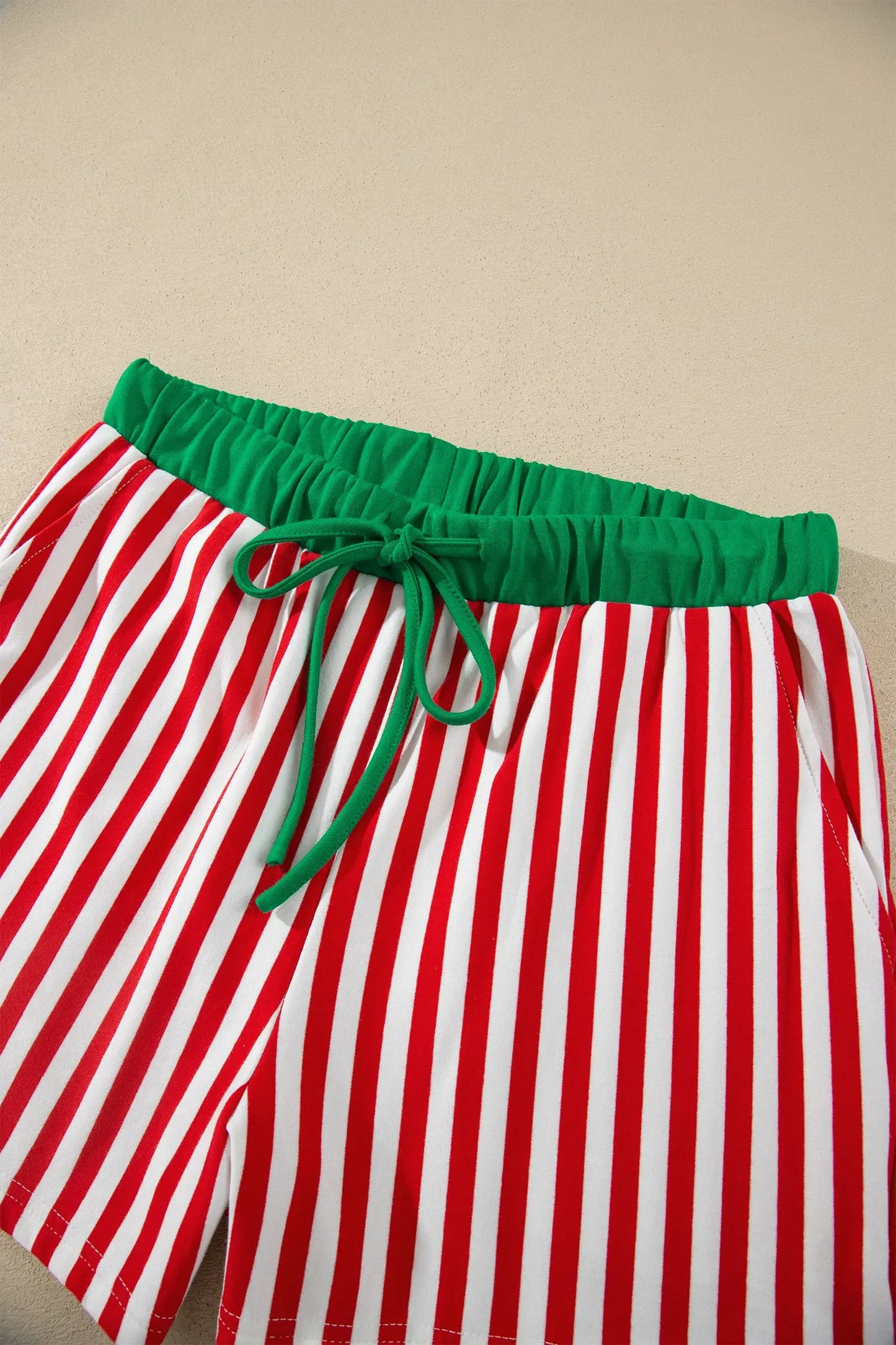 Red Stripe Colorblock Trim Polo Collar Drawstring Elastic Waist Band Casual 2pcs Outfit
