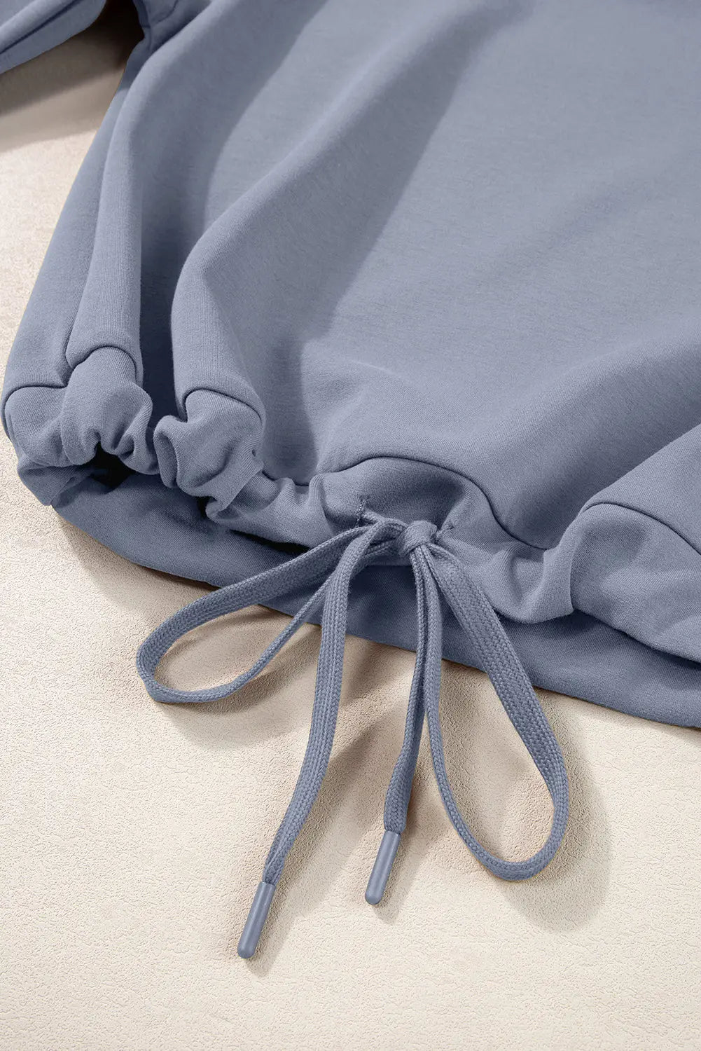 Dusk Blue Solid Color Cowl Neck Drawstring Pullover Wide Leg Athleisure Pants Set