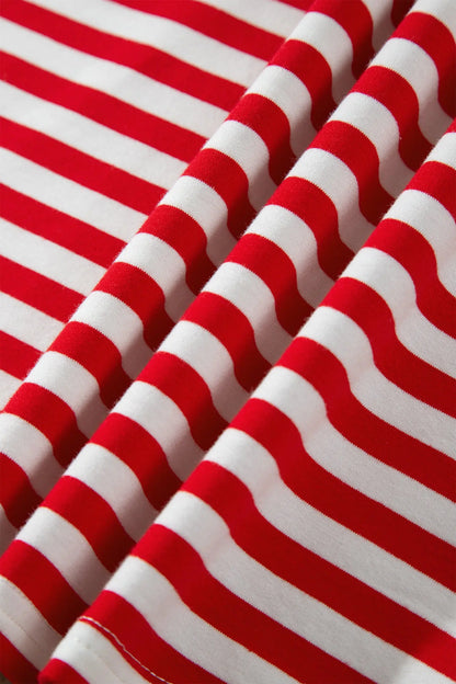 Red Stripe Colorblock Trim Polo Collar Drawstring Elastic Waist Band Casual 2pcs Outfit