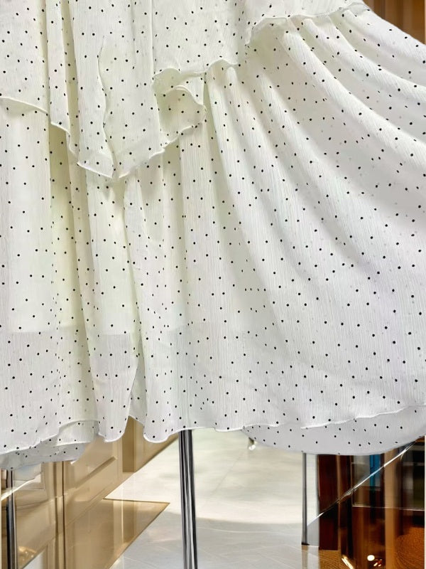 Tiered Polka Dot Maxi Dress in Black, Blush & Cream detail view · nz-bg-v1