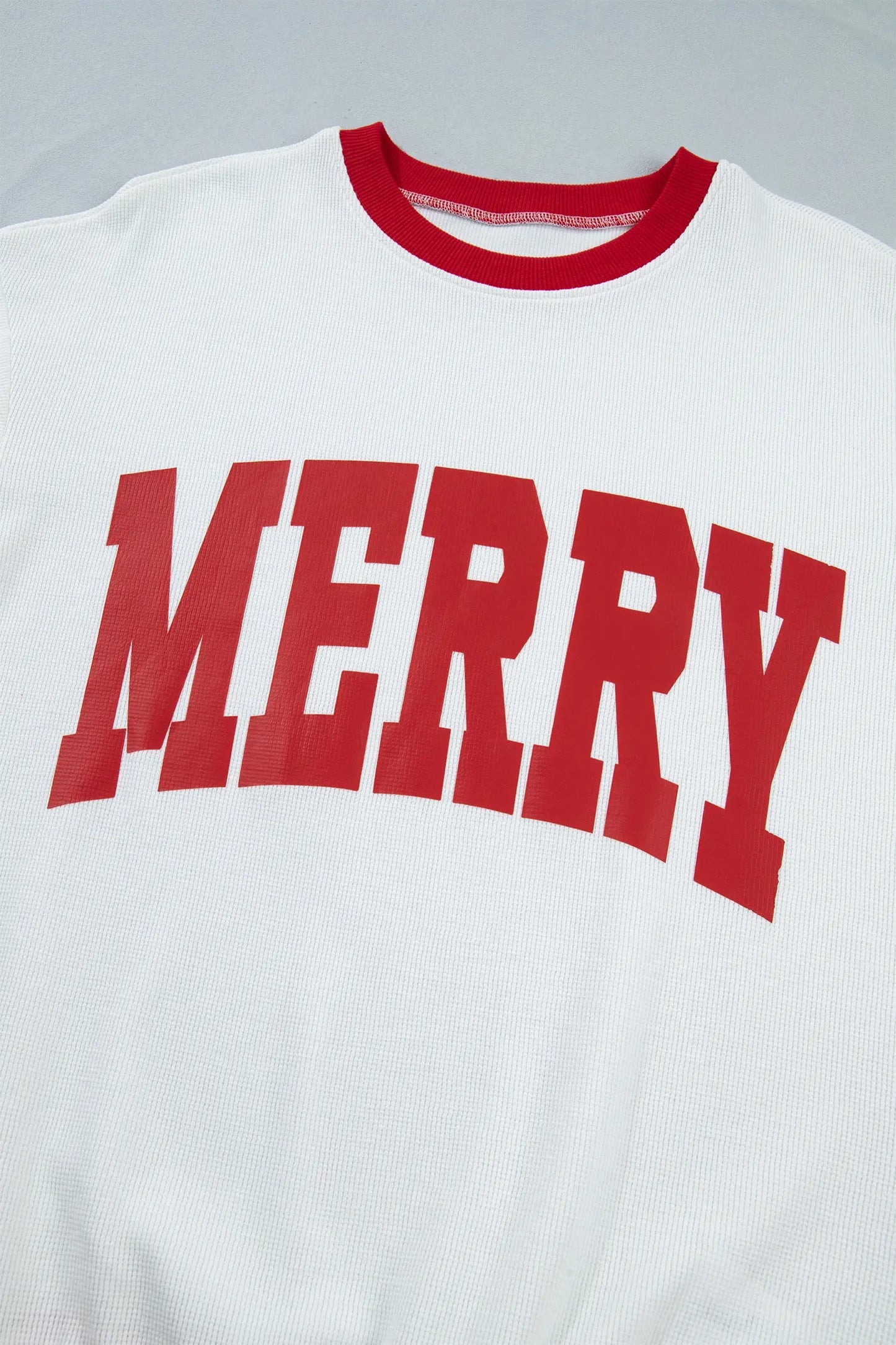 Beige Color Block Trim Merry Slogan Pullover Sweatshirt