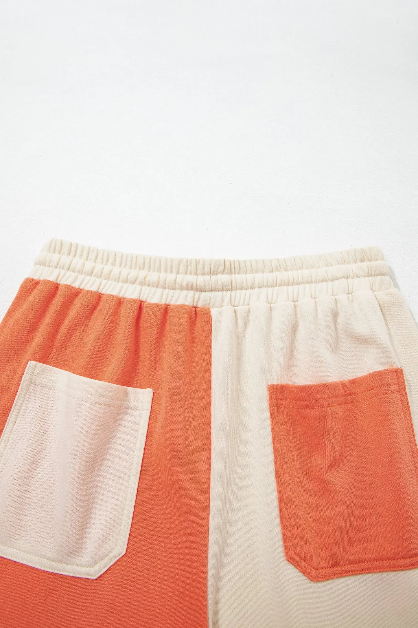 Fiery Red Raw Seam Colorblock Wide Leg Ankle Length Casual Pants
