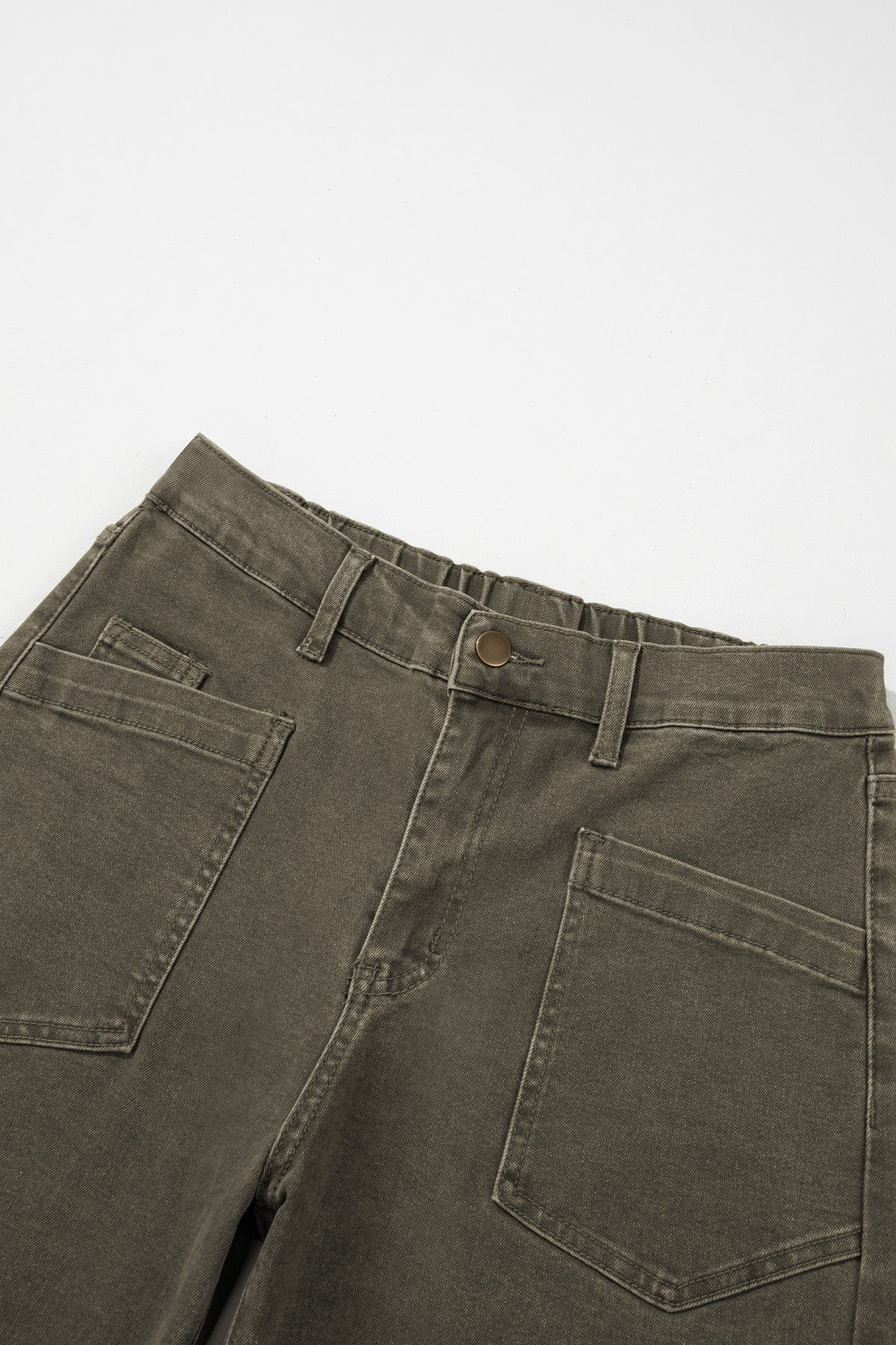 Solid Color Square Patch Pocket Ankle-length Barrel Jeans