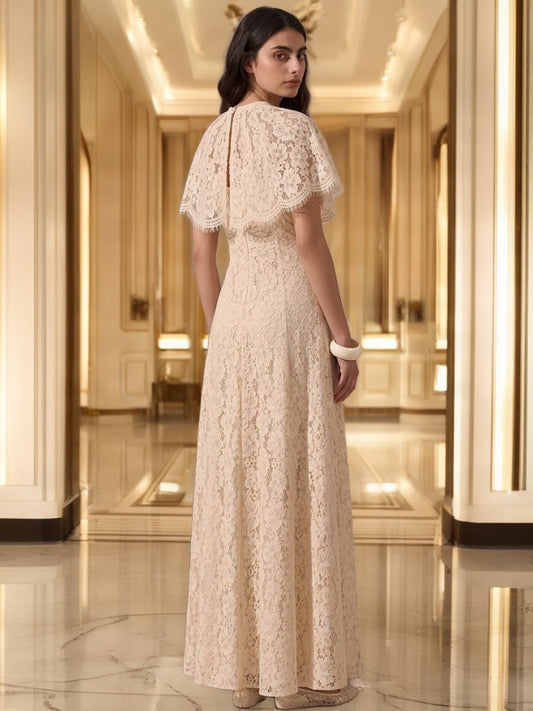 Floral Cape-Sleeve Maxi Dress in Ivory model back view · nz-bg-v1