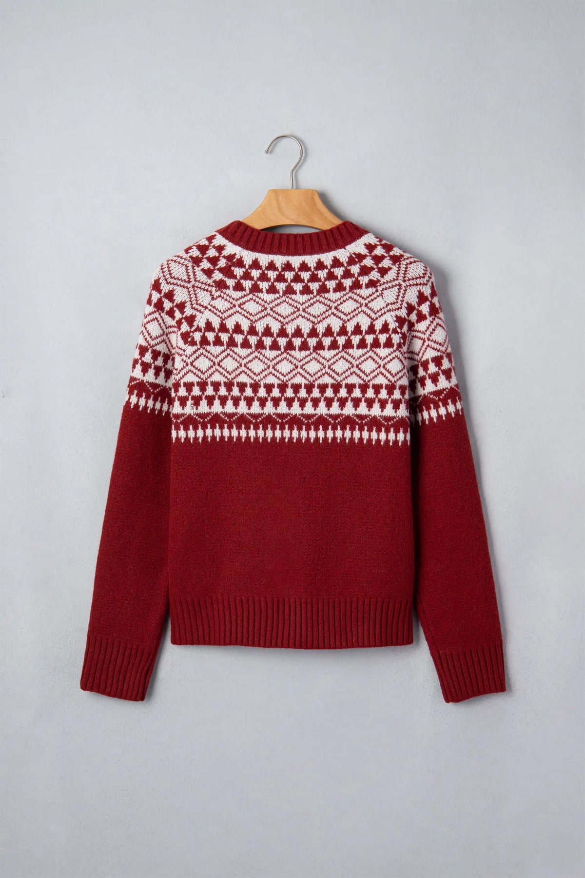 Red Geometric Print Button Front Long Sleeve Knitwear Cardigan