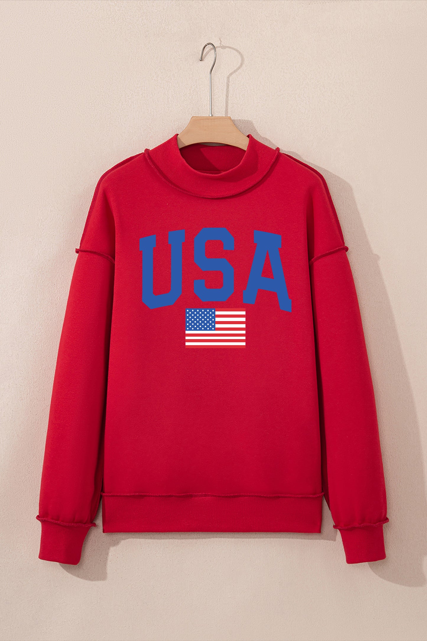 Racing Red Mock Neck Reversible USA/America Graphic Sweatshirt