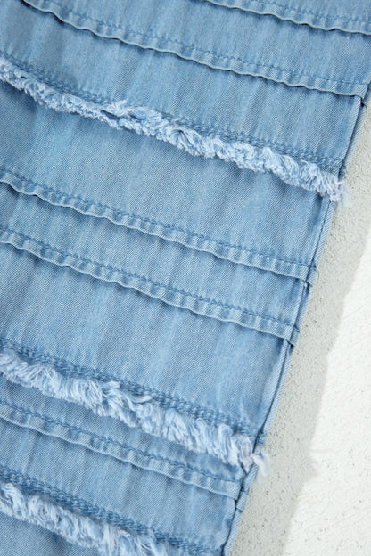 Beau Blue Ruffled Hem Wide Leg Chambray Pants