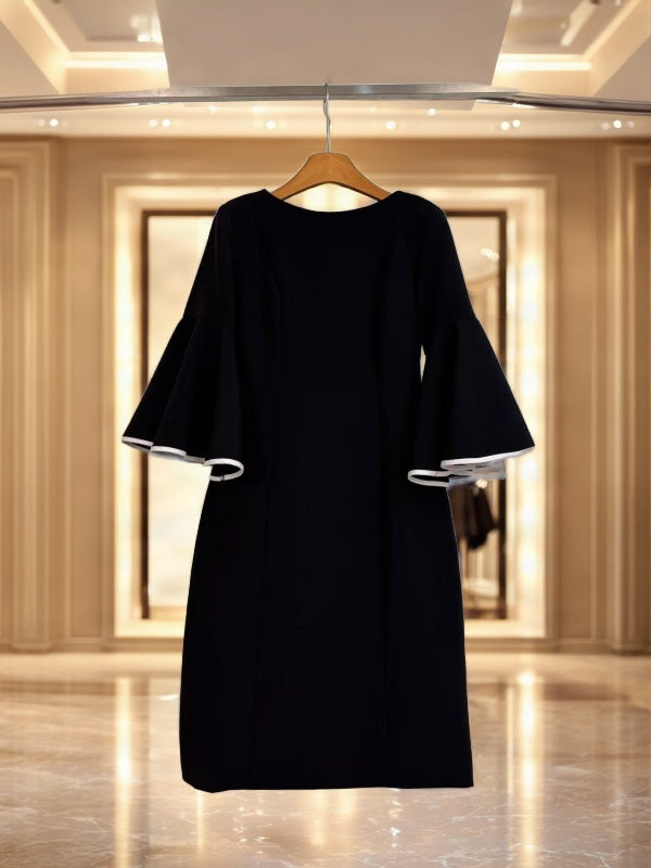 Contrast Trim Flared Sleeve Midi Dress hanging view · nz-bg-v1