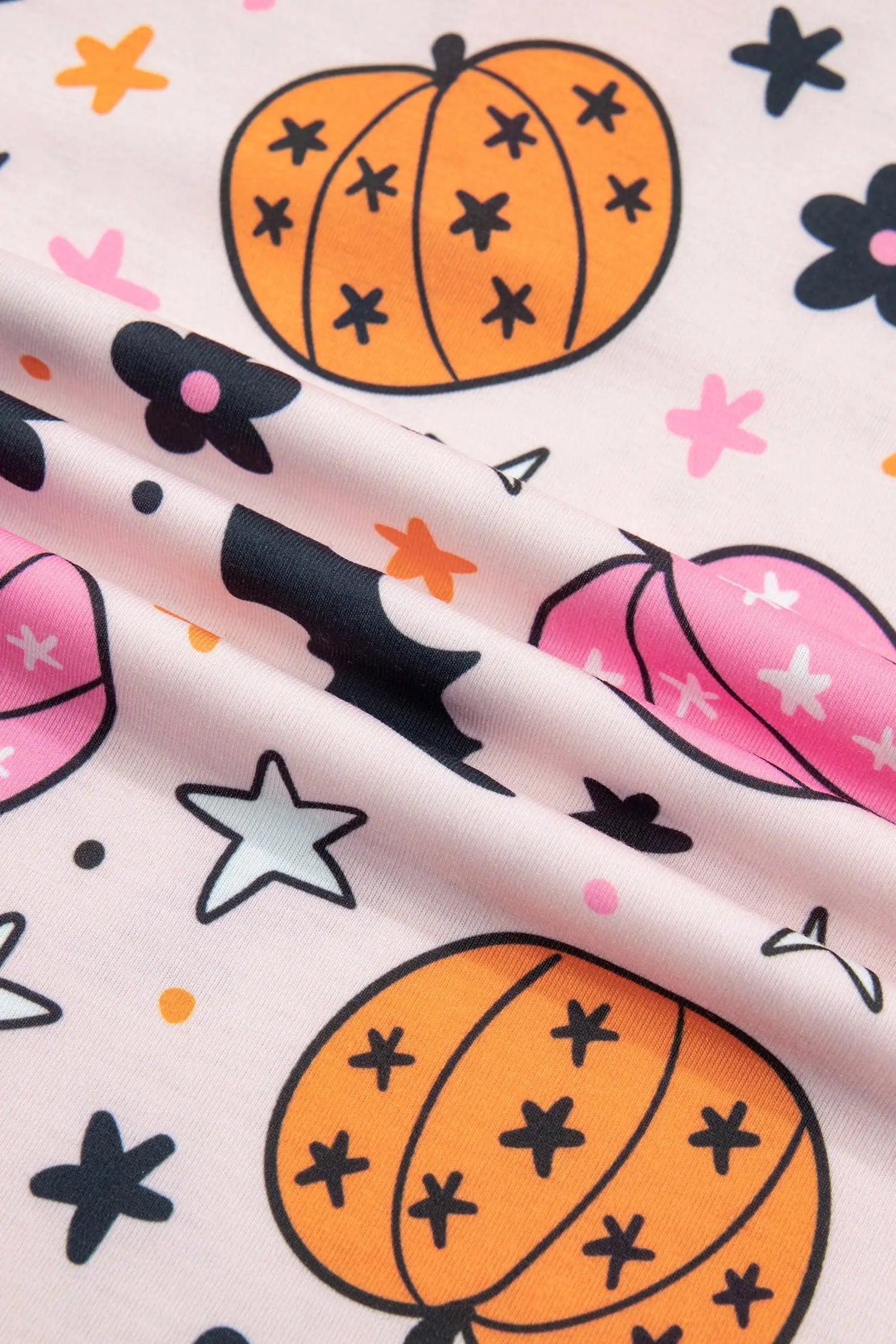Pink Halloween Pumpkin Print Long Sleeve Home Wear Lounge Set