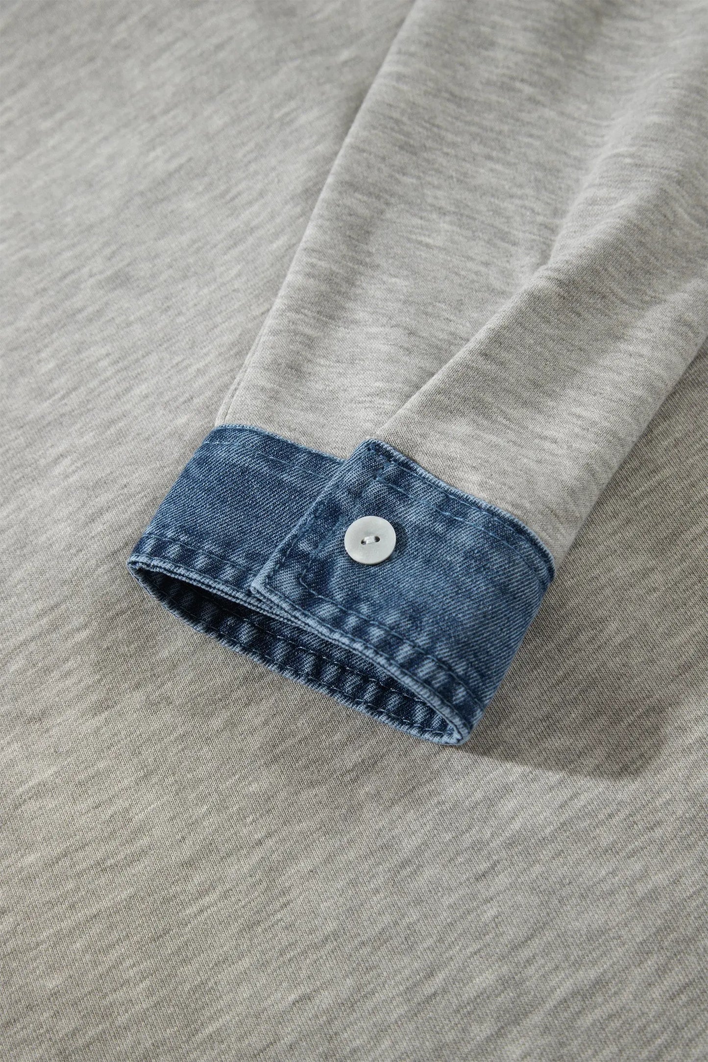 Sleet Denim Collar Patchwork Long Sleeve Pullover Top