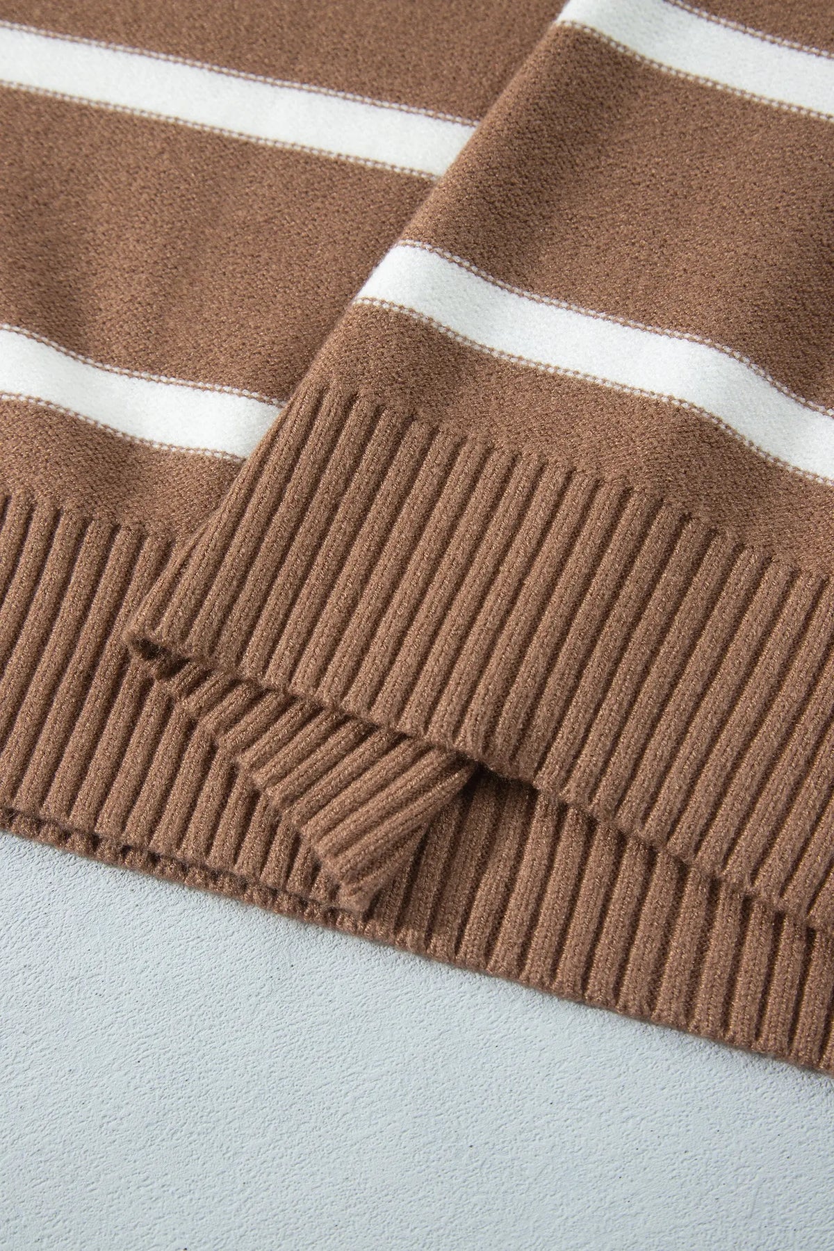 Brown Stripe Striped V Neck Long Sleeve Shift Plus Size Sweater