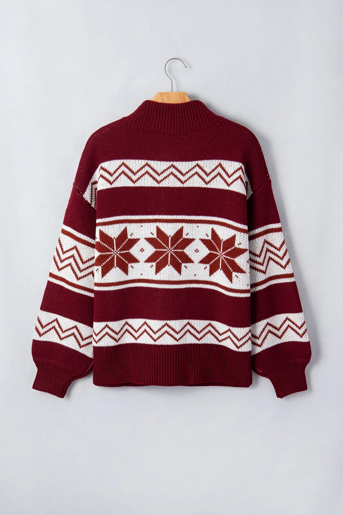 Red Geometric Pattern Zip-Up Knit Long Sleeve Regular Fit Cardigan