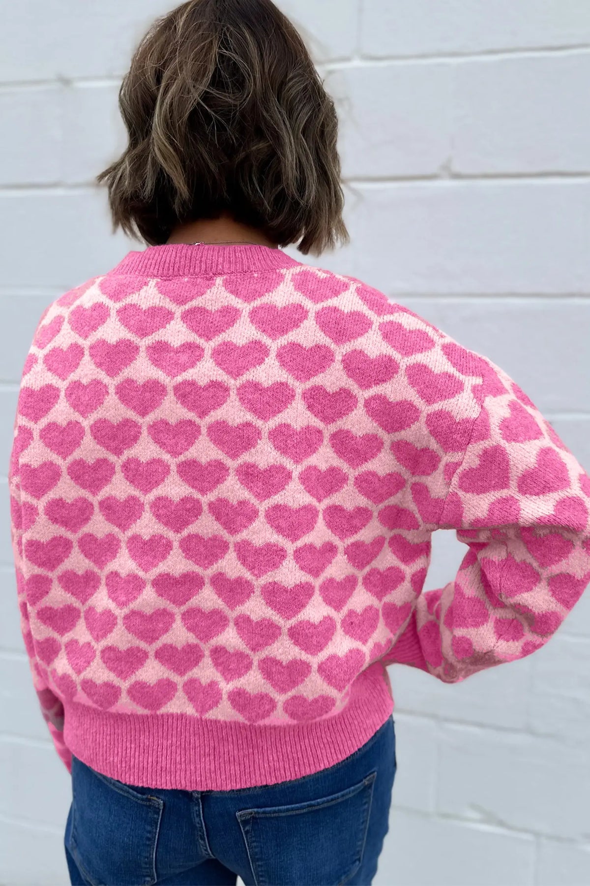 Heart Pattern Drop Shoulder Long Sleeve Button Front Cardigan