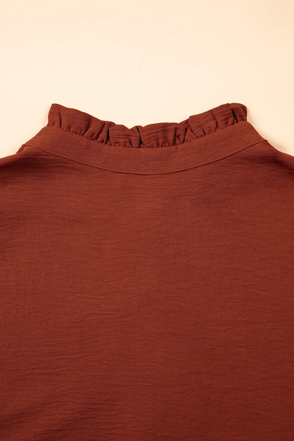 Coffee solid shift long sleeve short length one piece dress detail view · nz-alt-v1