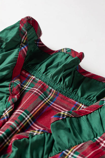 Red Plaid Ruffle Cuff Button Front Pocket Mini Dress