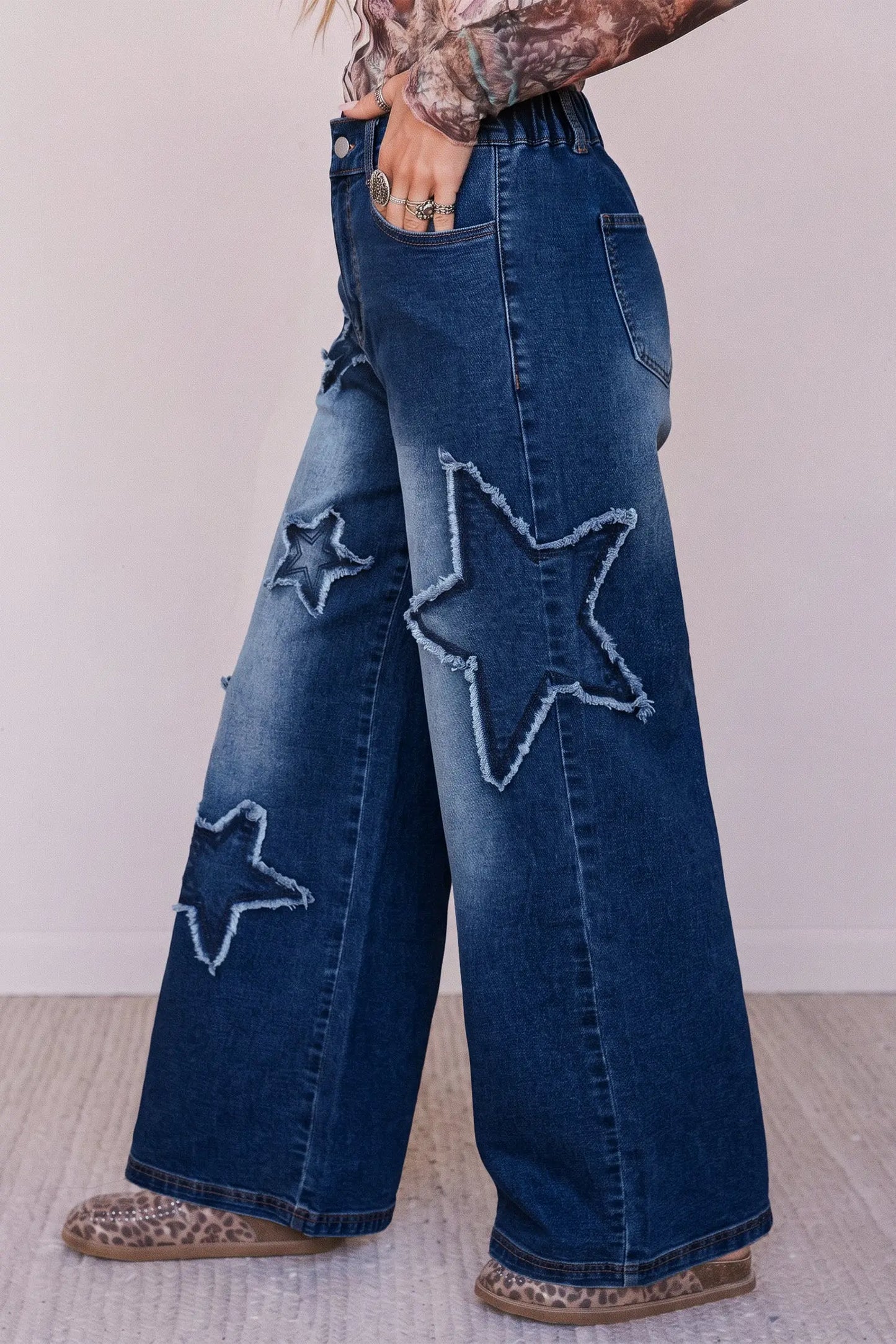 Ashleigh Blue Star Decorated Wide Leg Jeans
