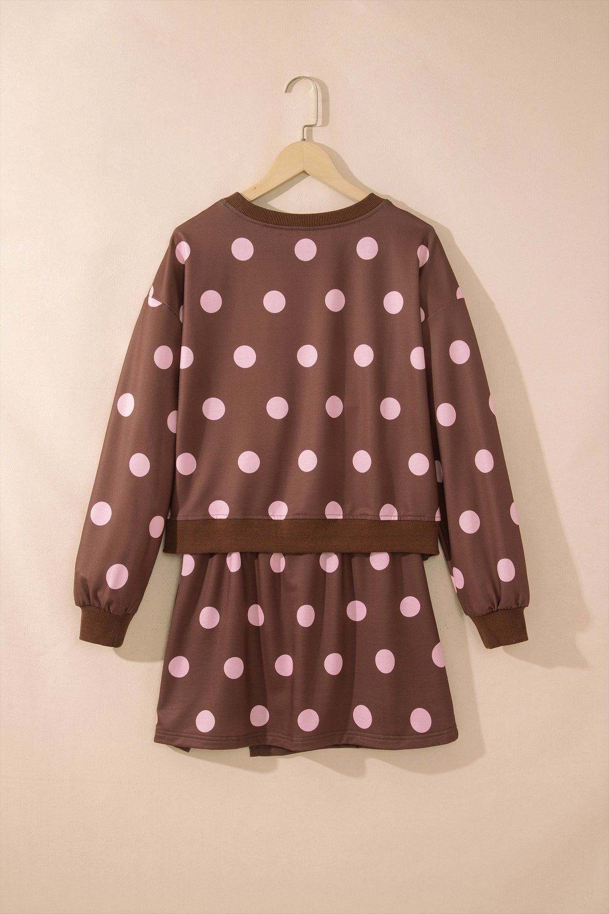 Polka Dot Long Sleeve Top Split Skort Casual 2pcs Set