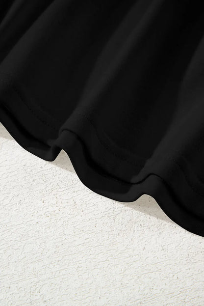 Black Solid Color Bow Tie Front Long Sleeve Plus Size Peplum Blouse