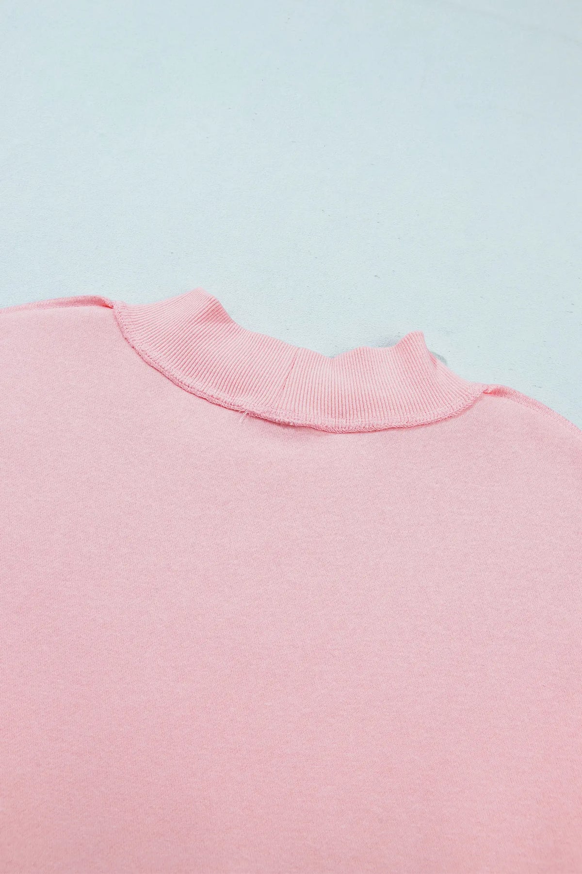 Light Pink High Neck Exposed Seam Drop Shoulder Baggy Pullover Short Set