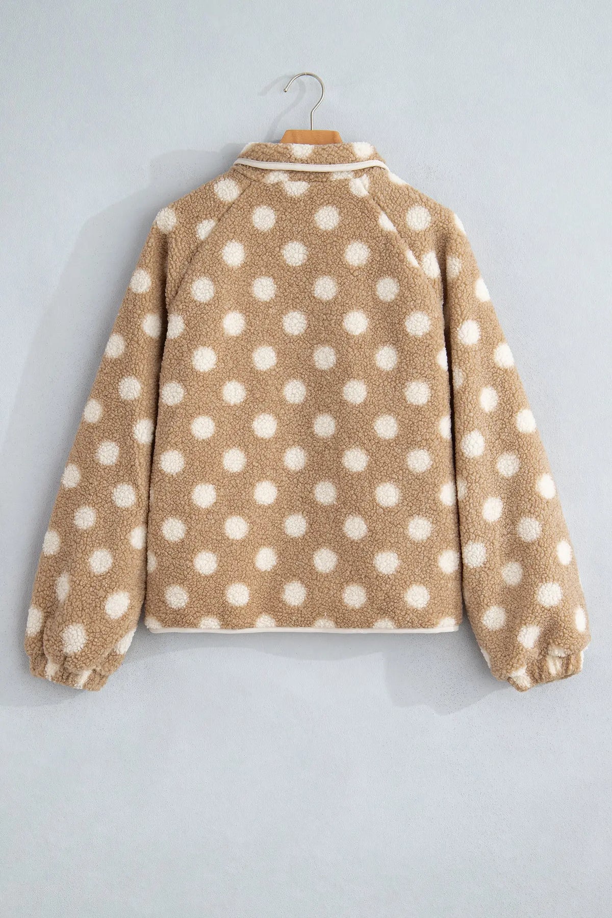Khaki Polka Dot Faux Fur Metal Button Placket Shift Silhouette Jacket