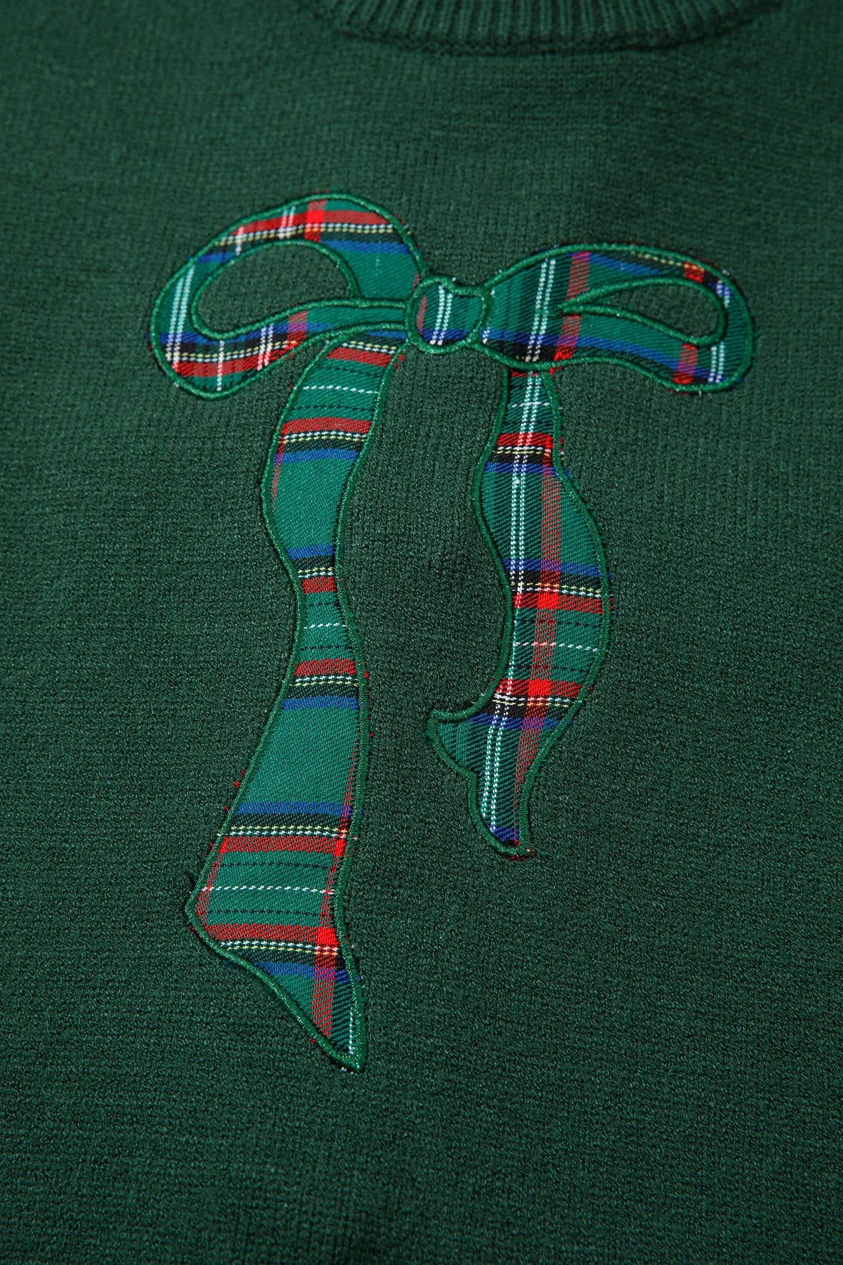 Blackish Green Plaid Bow Detail Drop Shoulder Christmas Sweater